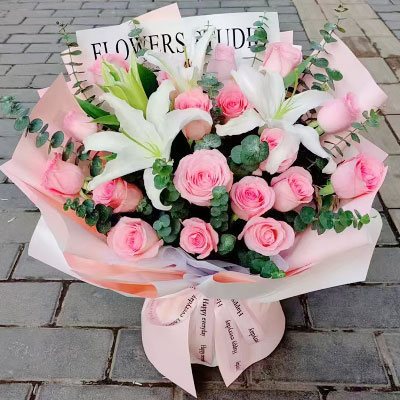 徐州18朵粉玫瑰2支百合，我的心尖宝贝