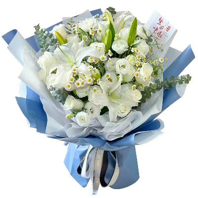 徐州11朵白玫瑰桔梗百合，爱永恒不息