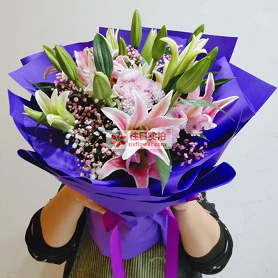 徐州6支粉色多头百合，真诚的问候